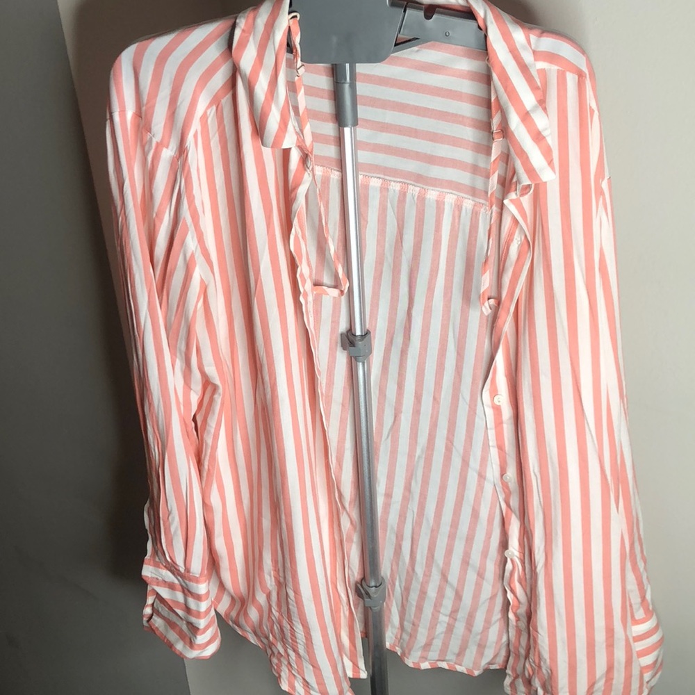 Pink and white long sleeve button down